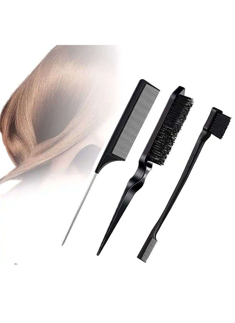 Generic 3 Piece Hair Brush Comb Set Tease Comb Edge Brush Suitable For Women and Girls Hair Black  - Image 1