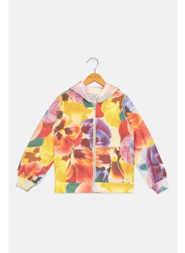 Chaser Kids Girl Floral Print Long Sleeves Hoodies, Yellow Combo  - Image 1