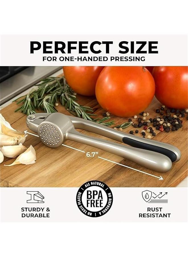 Premium Garlic Press, Garlic Mincer Set with Silicone Roller Peeler  Cleaning Brush, Easy to Squeeze and Clean, Rust Proof  Dishwasher Safe, Professional Efficient Ginger Crusher - Image 2