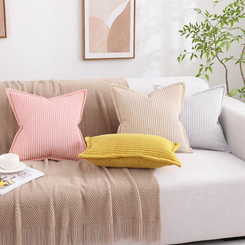 Mecatny Corduroy Pillow Covers 24x24 Inch Set of 2  Striped Decorative Square Throw Pillow Covers with Wide Border for Couch Living Room Bed  Grey - Image 5