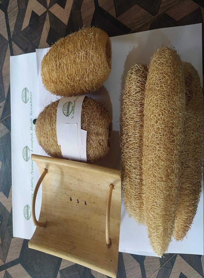 Vaibhav VVOS® 100% Natural Loofah Set - 8 Pieces with Bamboo Loofah Stand | Eco-Friendly Bath Scrubber | Natural Exfoliating Loofah Experience - Image 2