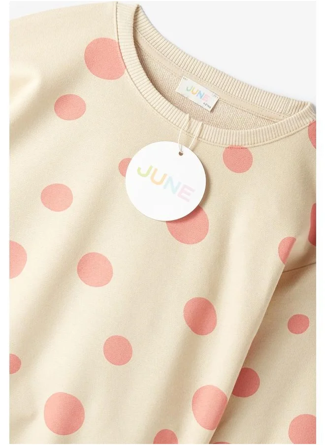 JUNE June Kid Polka Dot Patterned Sweatshirt and Sweatpant 2-Pack Set Ecru