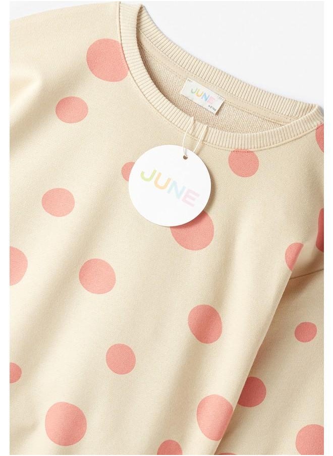 JUNE - June Kid Polka Dot Patterned Sweatshirt and Sweatpant 2-Pack Set Ecru - Image 1