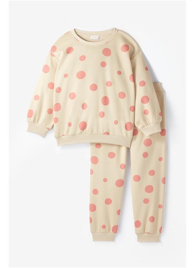 JUNE - June Kid Polka Dot Patterned Sweatshirt and Sweatpant 2-Pack Set Ecru - Image 1