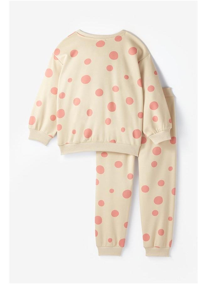 JUNE - June Kid Polka Dot Patterned Sweatshirt and Sweatpant 2-Pack Set Ecru - Image 1