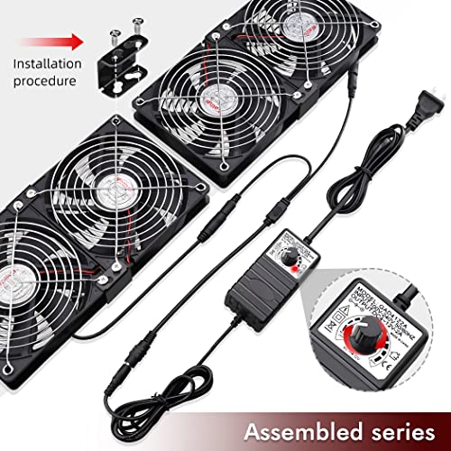 Wathai 4 x 120mm GPU Mining Rigs Server Racks Fan with 100V - 240V AC Power Variable Speed Control, Big Airflow for DIY Cooling and Ventilation AV Cabinets, TVs Routers. Audio Amplifier, Refrigerator - Image 3