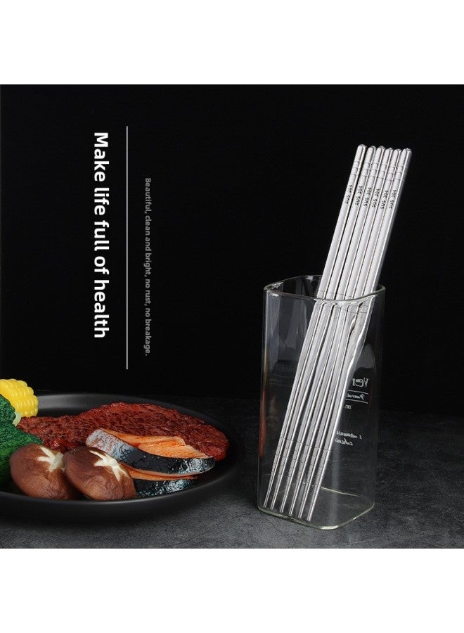 304 Stainless Steel Chopsticks High Temperature Resistant Chopsticks Commercial Non-slip Stainless Steel Household Chopsticks Set-Specifications:10 Pairs Of Black Card Plastic Bag (6 Ring 304 Chopsticks)  - Image 3