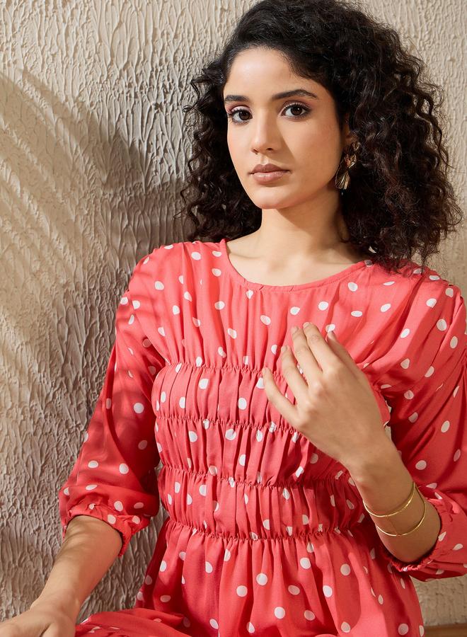 Stylestone Polka Dot Print Ruched Detail Knee Length Dress - Image 4