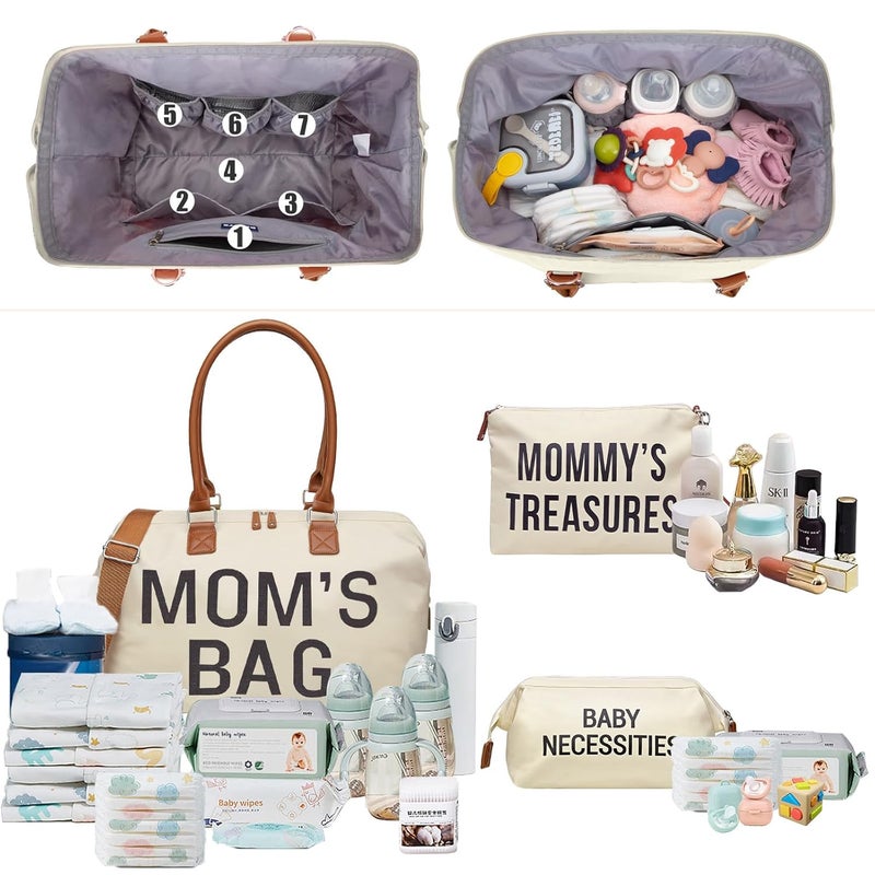 printe Diaper Bag Tote, Mom's Bag for Hospital, Large Capacity Waterproof Baby Mom Travel, Hospital Tote for Labor and Delivery with Baby Necessities, Creamy White - Image 2