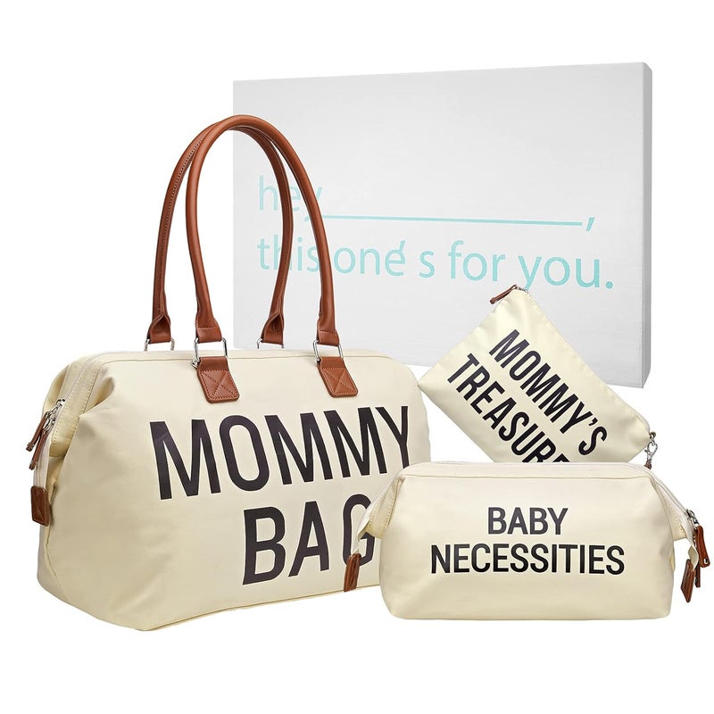 printe Diaper Bag Tote, Mom's Bag for Hospital, Large Capacity Waterproof Baby Mom Travel, Hospital Tote for Labor and Delivery with Baby Necessities, Creamy White - Image 4
