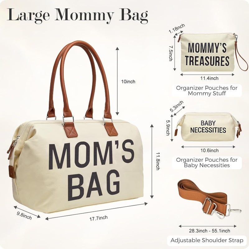 printe Diaper Bag Tote, Mom's Bag for Hospital, Large Capacity Waterproof Baby Mom Travel, Hospital Tote for Labor and Delivery with Baby Necessities, Creamy White - Image 3