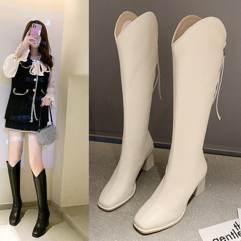 Zz White Boots Feminine Knight Boots High-Heeled Boots Denim Slim Boots Long Boots High Heels - Image 4