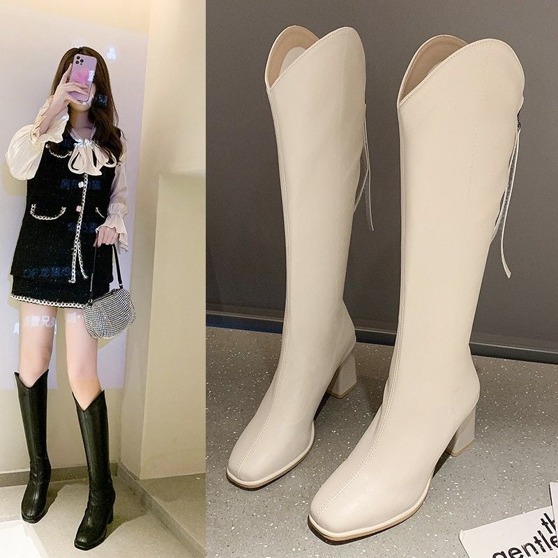Zz White Boots Feminine Knight Boots High-Heeled Boots Denim Slim Boots Long Boots High Heels - Image 5