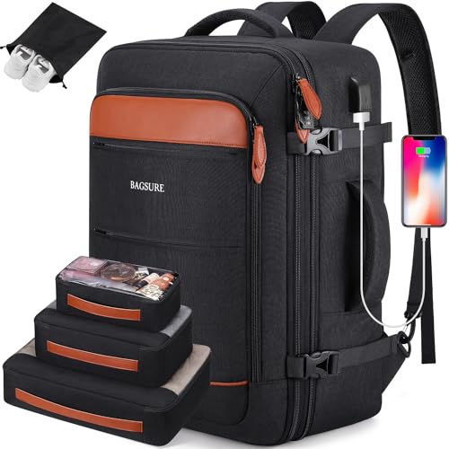 Bagsure Travel Backpack Carry On Backpack 42L Flight Approved, Expandable Laptop Backpack with Packing Cubes & Shoe Pocket, Water Resistant Luggage Backpack for Men Women, TSA Approved, Large Backpack - Image 1