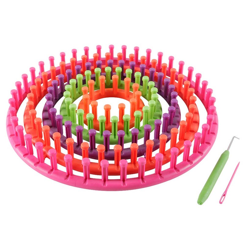 novelinks Round Knitting Looms Set Set of 5 Plastic Looms Knitting with 1 Knitting Yarn Loom Needle and 1 Plastic Loom Pick