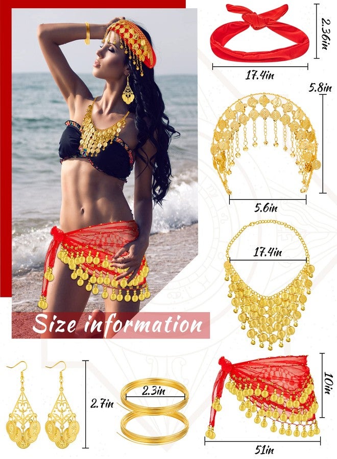 جيديف زي جاديف الغجري المكون من 7 قطع، إكسسوارات رقص شرقي غجري للنساء، عملات ذهبية، تنورة رقص شرقي، وشاح، حزام، مناسب لأزياء التنكر والهالوين وإكسسوارات الرقص. - Image 2