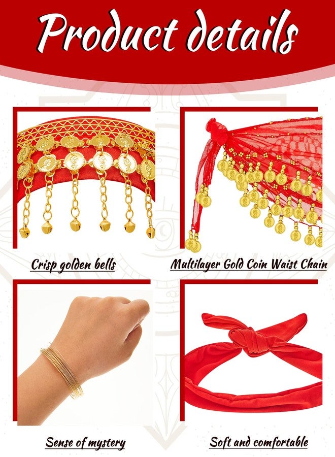 جيديف زي جاديف الغجري المكون من 7 قطع، إكسسوارات رقص شرقي غجري للنساء، عملات ذهبية، تنورة رقص شرقي، وشاح، حزام، مناسب لأزياء التنكر والهالوين وإكسسوارات الرقص. - Image 3