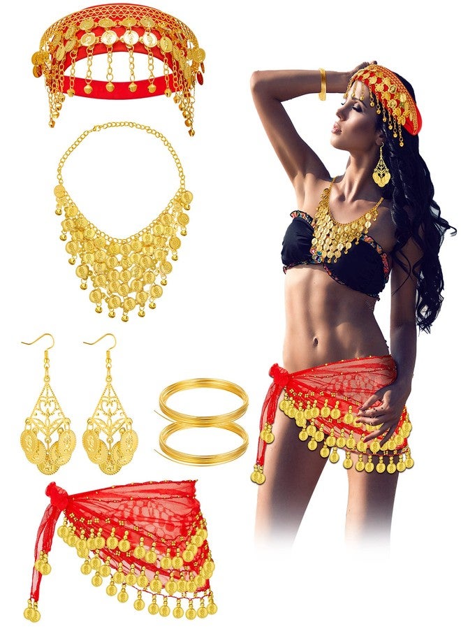 جيديف زي جاديف الغجري المكون من 7 قطع، إكسسوارات رقص شرقي غجري للنساء، عملات ذهبية، تنورة رقص شرقي، وشاح، حزام، مناسب لأزياء التنكر والهالوين وإكسسوارات الرقص. - Image 1