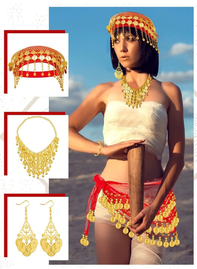 جيديف زي جاديف الغجري المكون من 7 قطع، إكسسوارات رقص شرقي غجري للنساء، عملات ذهبية، تنورة رقص شرقي، وشاح، حزام، مناسب لأزياء التنكر والهالوين وإكسسوارات الرقص. - Image 4
