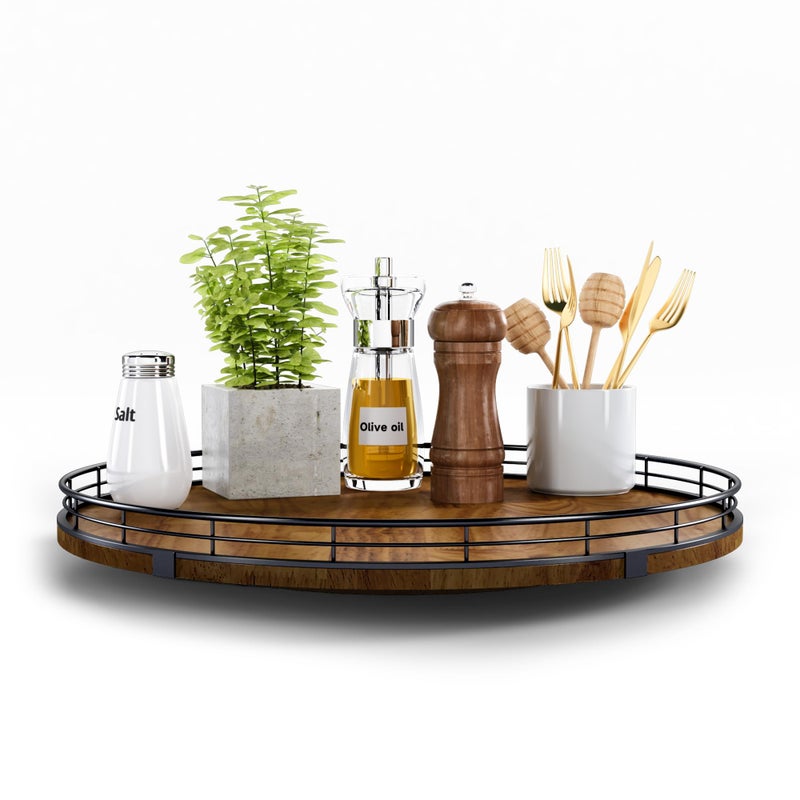 AMH Farmhouse Oak 16" Lazy Susan Turntable Organizer for Cabinet, Round Wooden Lazy Susan Organization and Storage for Dining Table, Pantry, Kitchen, Countertop, Cupboard,Home Decor, Walnut Wood (16") - Image 1