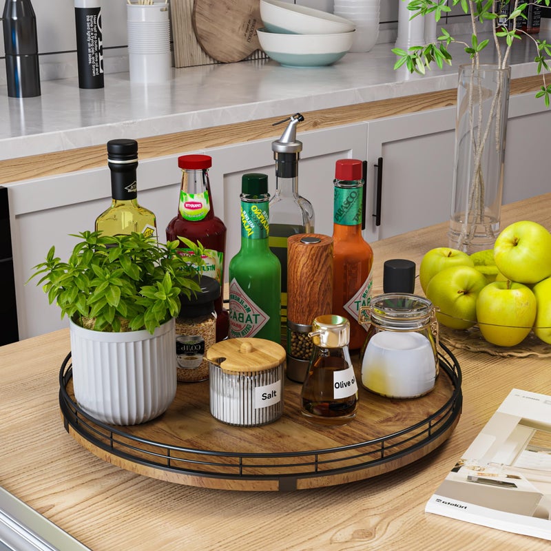 AMH Farmhouse Oak 16" Lazy Susan Turntable Organizer for Cabinet, Round Wooden Lazy Susan Organization and Storage for Dining Table, Pantry, Kitchen, Countertop, Cupboard,Home Decor, Walnut Wood (16") - Image 2