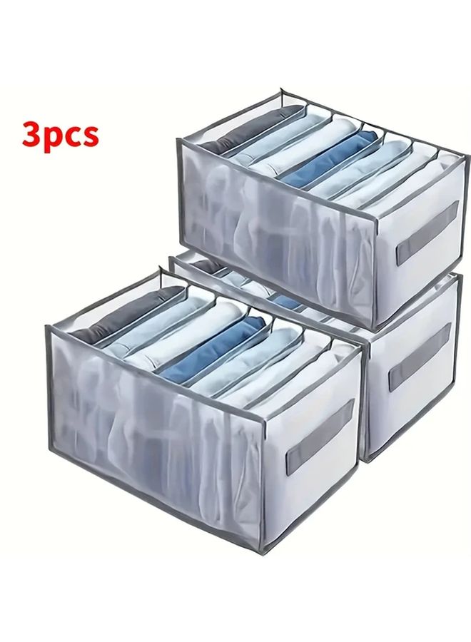 3pcs Gray Fabric Storage Boxes Foldable Drawer Organizers With Handles - Image 2