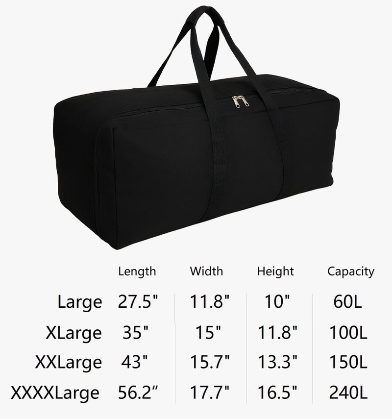 DoYiKe Extra Large Canvas Travel Duffle Bag Heavy Duty, Sports Military Travel Camping Travel Tent Storage Black - Image 3