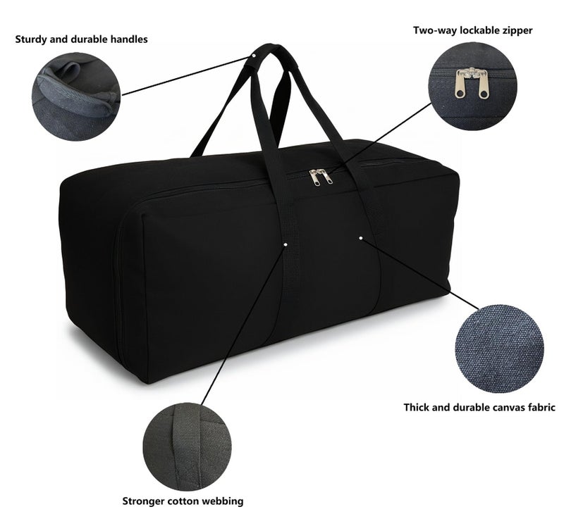 DoYiKe Extra Large Canvas Travel Duffle Bag Heavy Duty, Sports Military Travel Camping Travel Tent Storage Black - Image 4