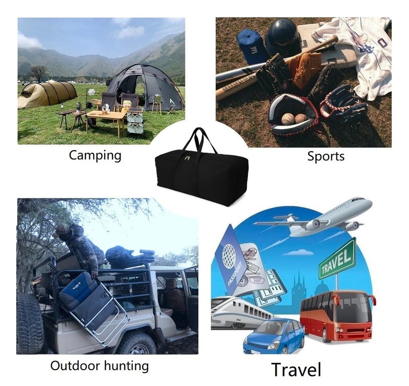 DoYiKe Extra Large Canvas Travel Duffle Bag Heavy Duty, Sports Military Travel Camping Travel Tent Storage Black - Image 5
