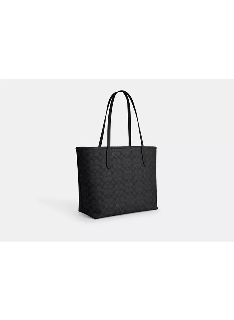 coachoutlet Coach City Tote Bag Iconic Printed Women's Fashion Multifunctional Large Capacity Large Size Grey Black Tote Bag - Image 3