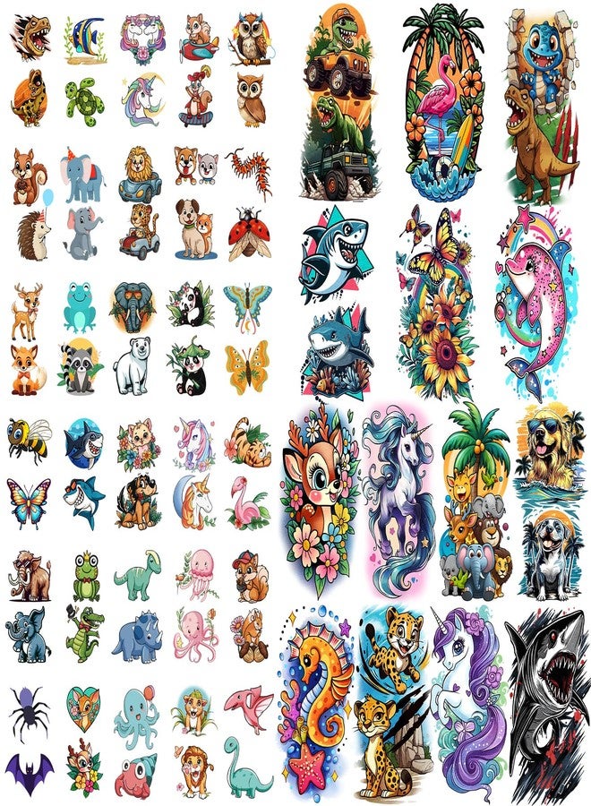SOOVSY Kids Full Arm Sleeve Temporary Tattoos for Kids Boys Girls, 52-Piece Fake Tattoos with Lion Dinosaur Shark Dolphins Butterfly Elephant Design for Party, Festival, Pool, Beach, Rave Accessories - Image 2