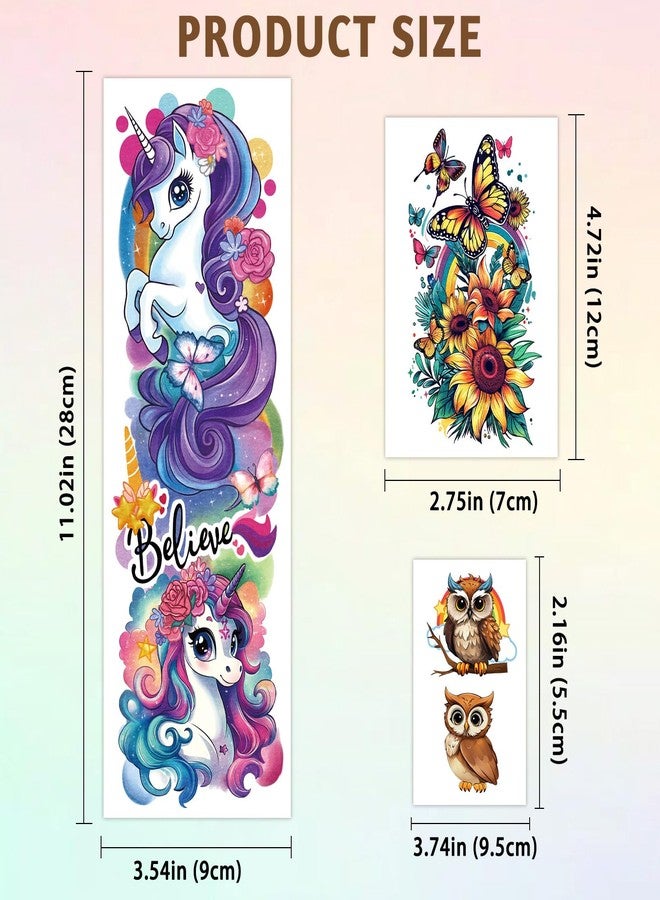SOOVSY Kids Full Arm Sleeve Temporary Tattoos for Kids Boys Girls, 52-Piece Fake Tattoos with Lion Dinosaur Shark Dolphins Butterfly Elephant Design for Party, Festival, Pool, Beach, Rave Accessories - Image 3