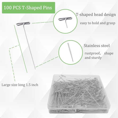 Sunenlyst T Pins, 100Pack 1.5 inch Wig Pin, Stainless Steel T-pins for Blocking Knitting, Wig Pins for Foam Head, Blocking Crochet, Straight Pins for Sewing, Craft, Quilting, Office, Decoration by Sunenlyst - Image 3