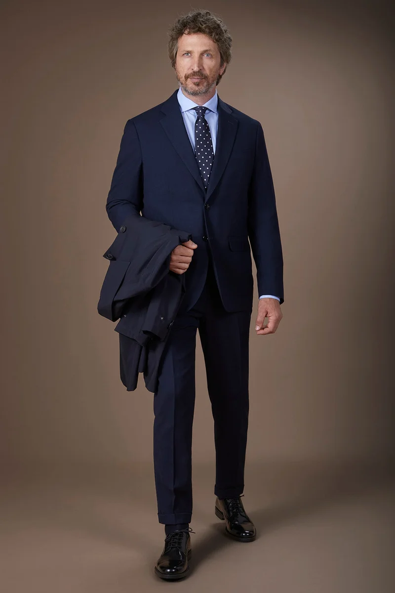 Doppelganger Men's regular fit single-breasted suit in birdseye fabric - Blue