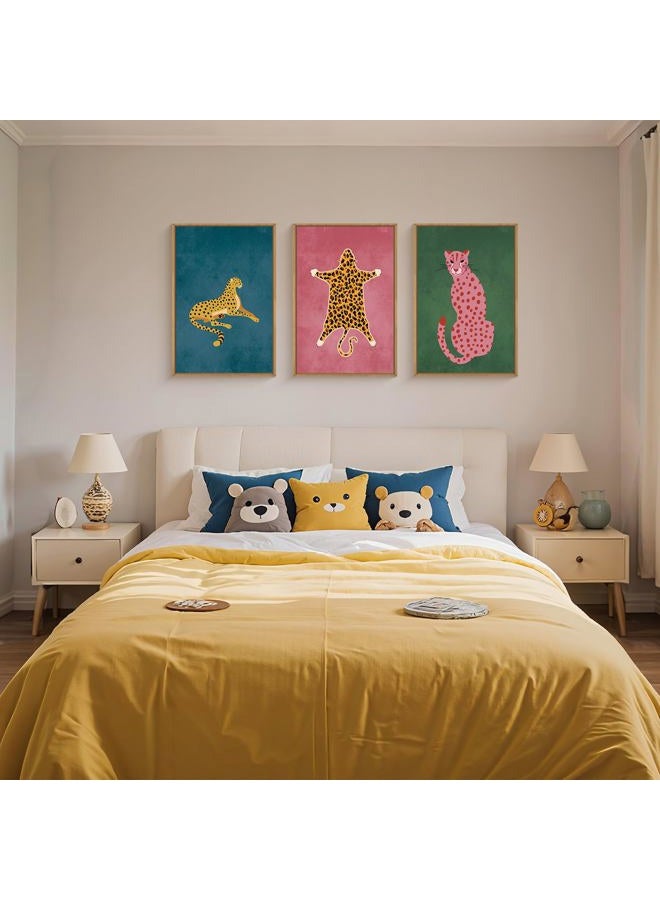 Ausril Cheetah Animals Framed Canvas Wall Art Set, Leopard Preppy Room Wall Decor, Modern Boho Cats Wall Painting, Pink Dot Cartoon Art Print for Living Room, Bedroom, Dinning Room, Office -16"x24"x3 - Image 3