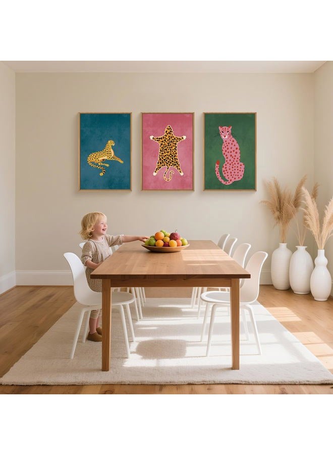 Ausril Cheetah Animals Framed Canvas Wall Art Set, Leopard Preppy Room Wall Decor, Modern Boho Cats Wall Painting, Pink Dot Cartoon Art Print for Living Room, Bedroom, Dinning Room, Office -16"x24"x3 - Image 5