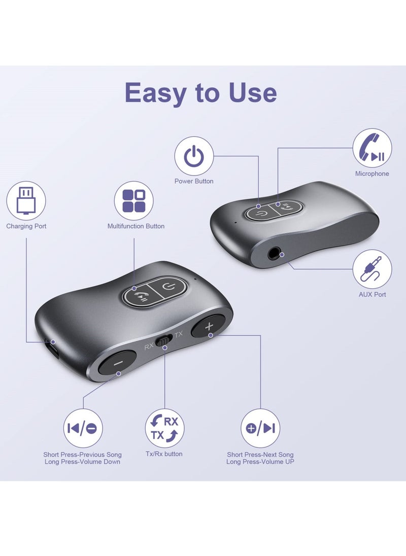 Bluetooth Adapter for Car, Bluetooth 5.3 Transmitter Receiver, Portable 3.5mm Aux Bluetooth Adapter Hands-Free Call, Low Latency, for Car Home Stereo, TV, Headphones, Speaker - Image 2