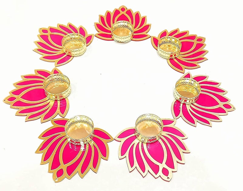 MyTees MyTees Decorative Lotus Tealight Candle Holder Stand Set of 7 Decoration Items for Home Decor Diyas Indoor Outdoor Office Gifting Golden - Image 2