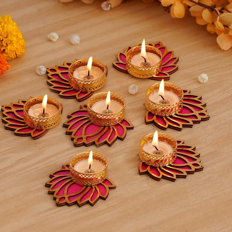 MyTees MyTees Decorative Lotus Tealight Candle Holder Stand Set of 7 Decoration Items for Home Decor Diyas Indoor Outdoor Office Gifting Golden - Image 3