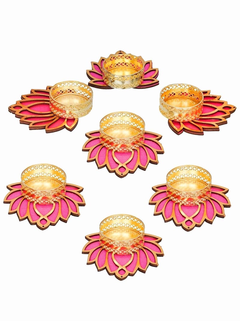 MyTees MyTees Decorative Lotus Tealight Candle Holder Stand Set of 7 Decoration Items for Home Decor Diyas Indoor Outdoor Office Gifting Golden - Image 1