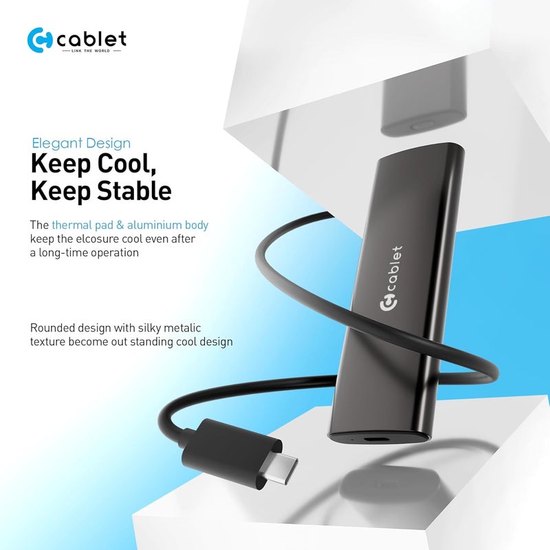 Cablet 10Gbps M.2 NVMe SSD Enclosure Adapter, Tool-Free USB C 3.1 Gen 2, for M-Key & M+B Key NVMe SSD 2230/2242/2260/2280 – Max 8TB, Aluminium Case ReakTek RTL9210 Chipset (MS901-C3) - Image 4