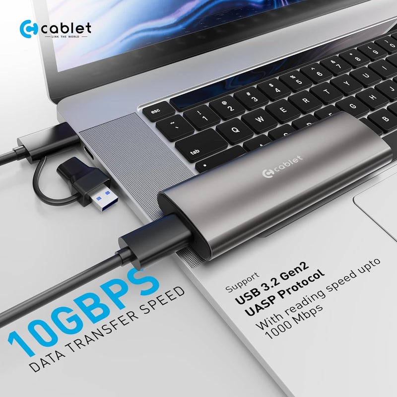Cablet 10Gbps M.2 NVMe SSD Enclosure Adapter, Tool-Free USB C 3.1 Gen 2, for M-Key & M+B Key NVMe SSD 2230/2242/2260/2280 – Max 8TB, Aluminium Case ReakTek RTL9210 Chipset (MS901-C3) - Image 2