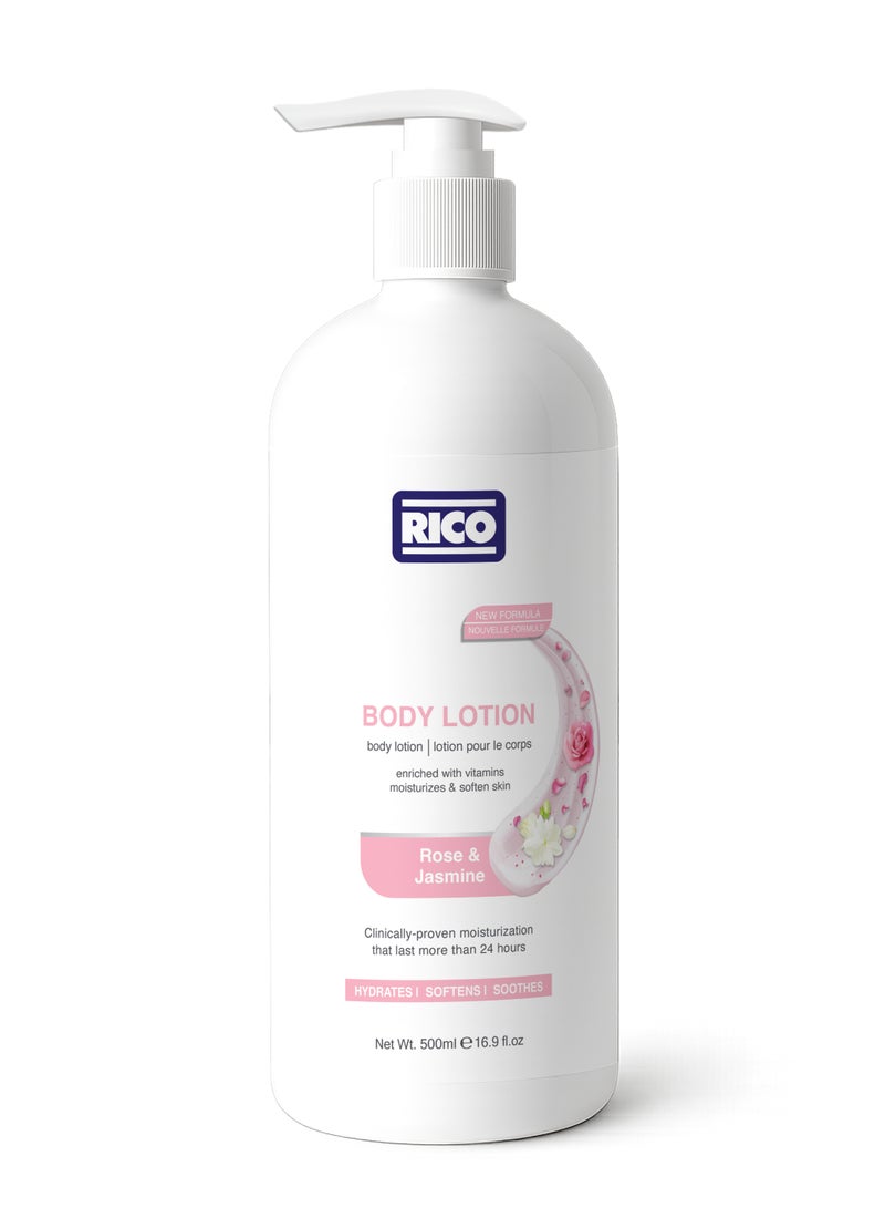 RICO Moisturizing Body Lotion for Normal to Dry Skin, 500 ml, Rose and Jasmine Scent - Image 1