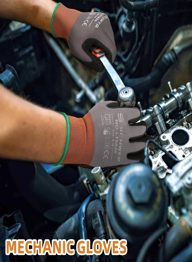 Schwer Lite Sandy Nitrile Coated Work Gloves LT5626, Work Gloves with Grip Touch Screen Compatible for General Purposes Automotive Electronic Assembly, Grey, L, 6 Pairs - Image 3