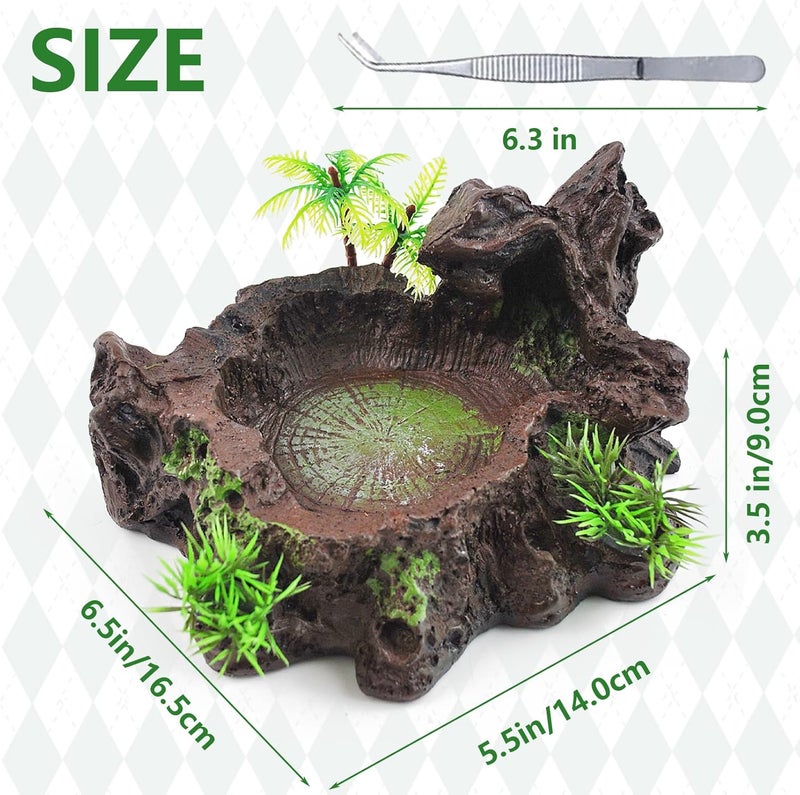 kathson Resin Reptile Bowl Bearded Dragon Food Dish Lizard Water Dish Reptiles Feeding Bowls with Feeder Tweezer for Leopard Gecko Tortoise Chameleon Water Frog Hermit Crab(A) - Image 5