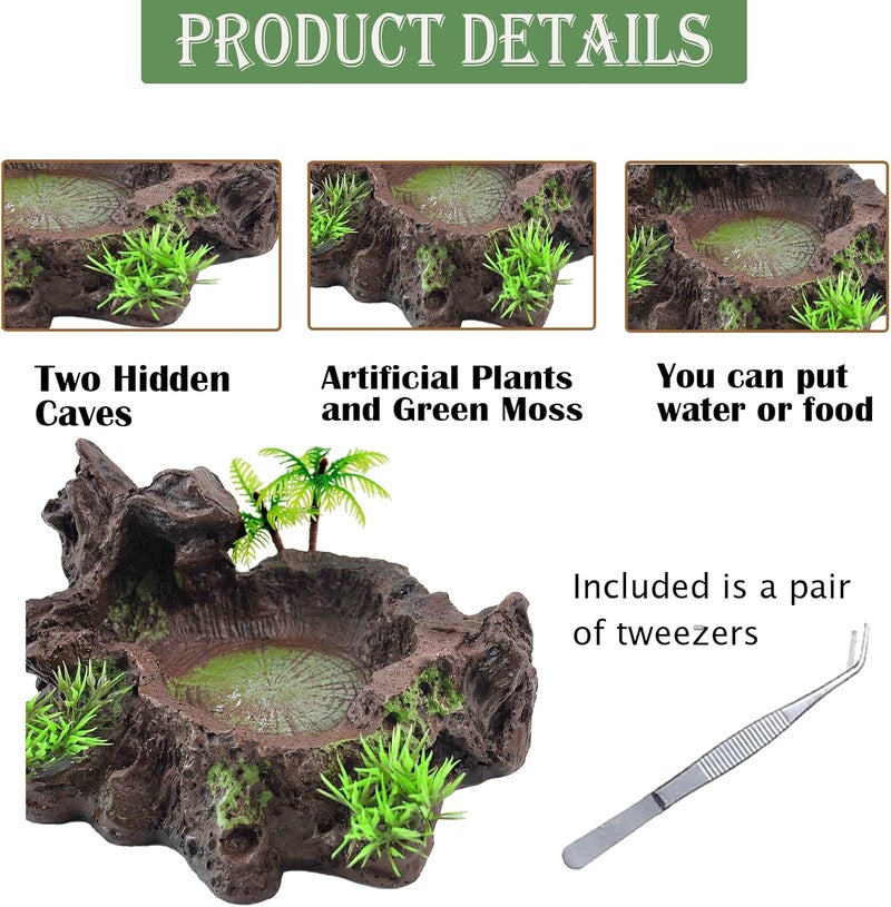 kathson Resin Reptile Bowl Bearded Dragon Food Dish Lizard Water Dish Reptiles Feeding Bowls with Feeder Tweezer for Leopard Gecko Tortoise Chameleon Water Frog Hermit Crab(A) - Image 2