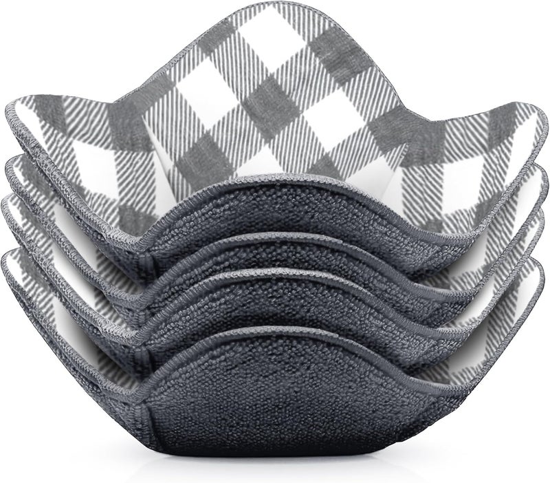Trendsettings Microwave Bowl Cozies Warmers Food Microfiber Heat Resistant Food Warmer Set Microwave Safe Hot and Cold Bowls Holder Without Burning Your Hands Set of 4 Microwave Bowl Holders (Checkered Grey) - Image 1