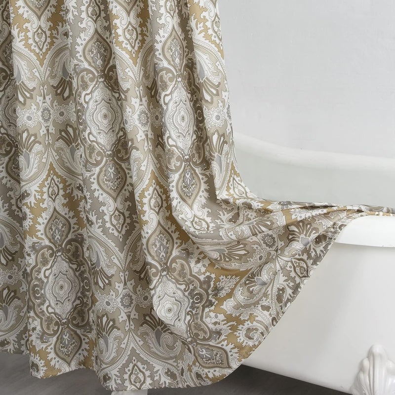 BESTRIPES Fabric Shower Curtain, Beige and Grey Printed Boho Paisley Damask Pattern Shower Curtains for Bathroom, Waterproof Bathroom Curtains, 72" W x 72" H - Image 5