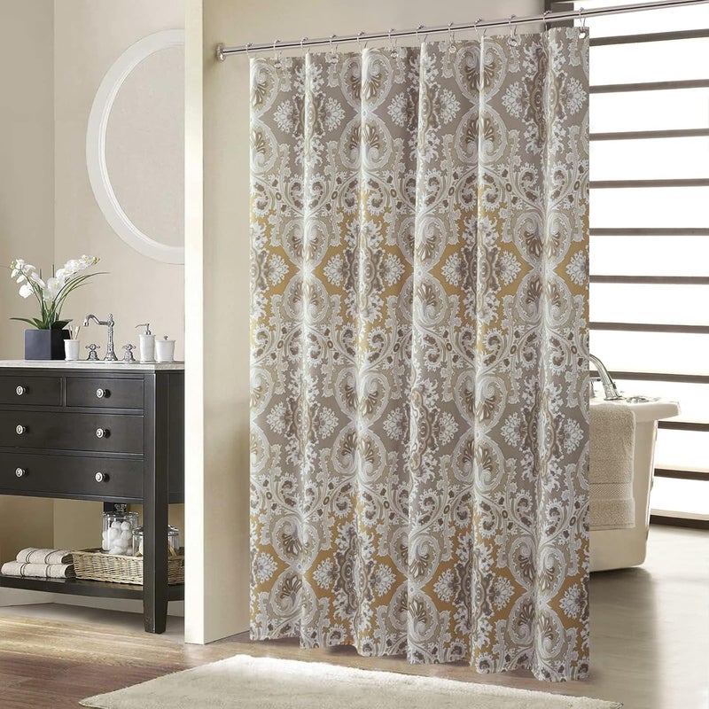 BESTRIPES Fabric Shower Curtain, Beige and Grey Printed Boho Paisley Damask Pattern Shower Curtains for Bathroom, Waterproof Bathroom Curtains, 72" W x 72" H - Image 1