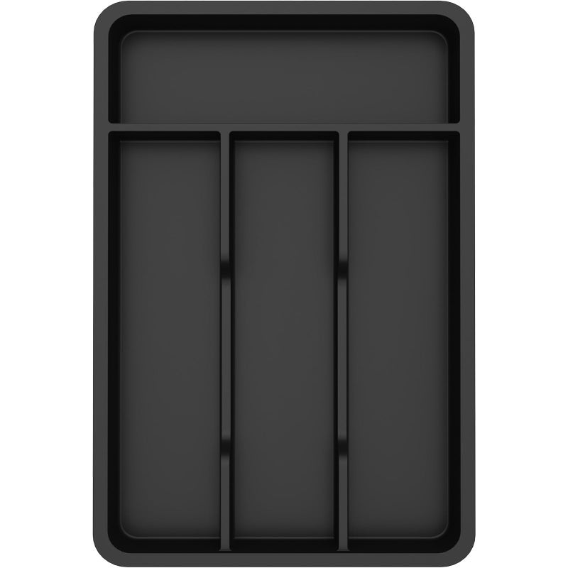 Lifewit Silverware Drawer Organizer Tray Plastic Cutlery Storage for Kitchen Flatware and Utensil Holder Divider for Spoons Forks Knives Tableware 78 x 124 4 Slots Black - Image 2